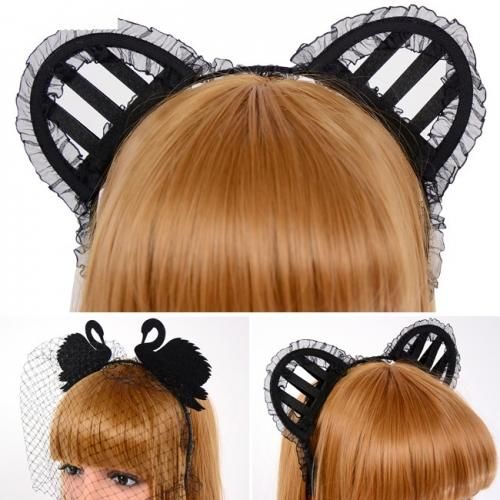 【即納】ブラックスワン&ベアカチューシャ【アニマル/ゴシック】【アクセサリー/ハロウィン/コスプレ小物】