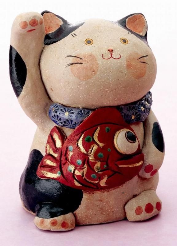 【お取り寄せ★納期 最長 約2週間】民芸 めでたい猫(大)★安心の日本製!クラフトマンハウスの招き猫
