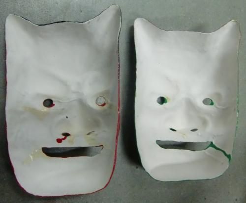 【在庫あり★即納可能】和紙工芸品 張子面 赤鬼&青鬼★赤オニ&青オニ★お面【新品★未使用品】