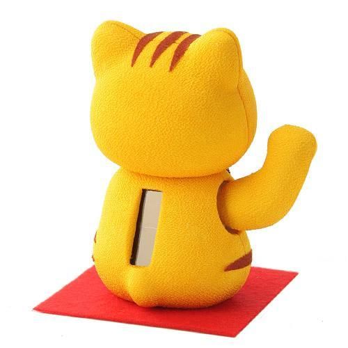 ぷくぷく招き猫 黄とら｜ソーラー・右手・日本製｜伊賀屋