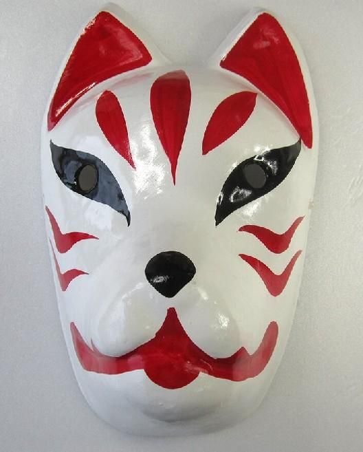 【在庫あり★即納可能】和紙工芸品 張子面 お面きつね（白★キツネ★狐 お面 色付き 和紙面【新品★未使用品】