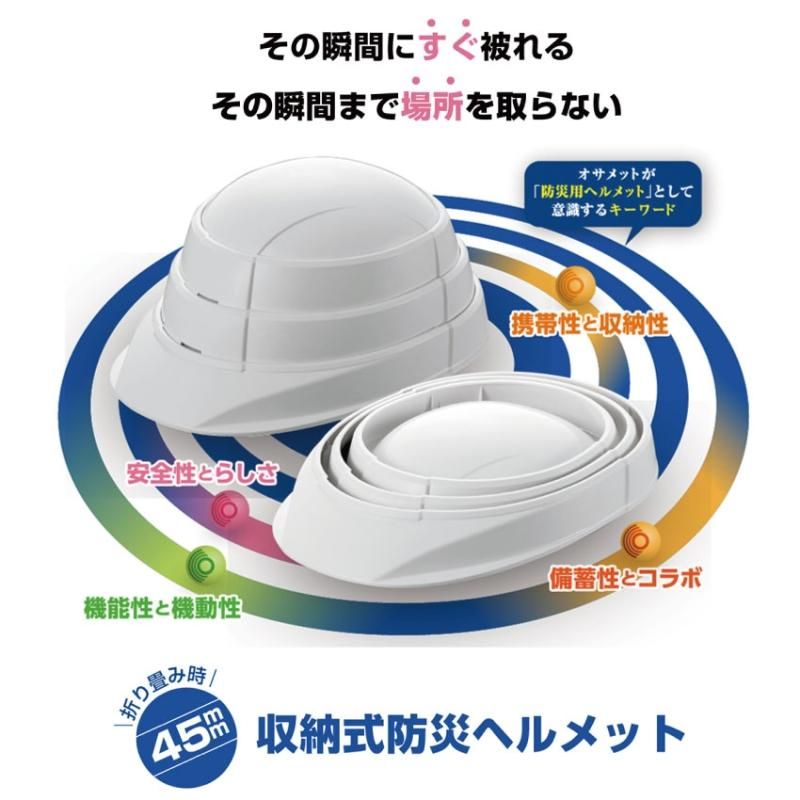 【メーカー直送】オサメット 折りたたみ ヘルメット 大人用★つば付き 折りたためる 防災用 折り畳みヘルメット 防災ヘルメット 防災用ヘルメット サイズ調整 非常用 防災 帽子 コンパクト