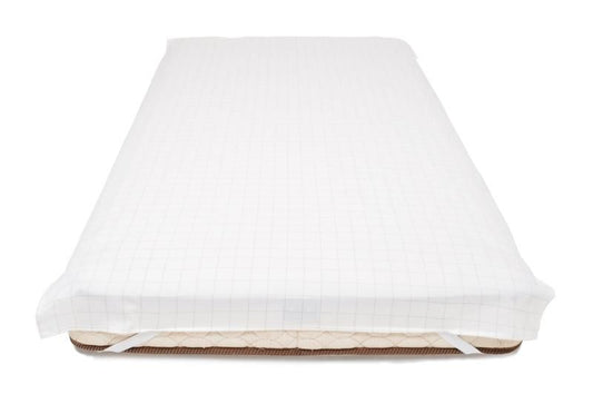 【メーカー直送】アーシングコットン 敷シーツ シングルサイズ★床面100x200cm ゴムバンド付 色 ホワイトの 格子柄 高耐久 感触良 オリジナル 日本製