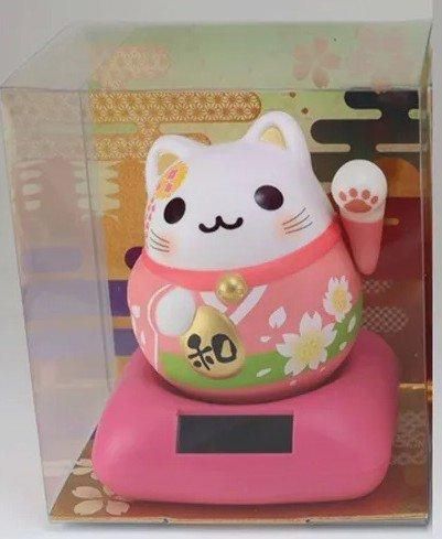 【在庫あり★即納可能】ソーラーまるまる幸せ招き猫 和心着物・ピンク【新品★未使用品】
