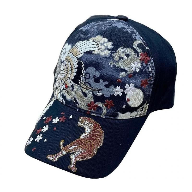 【お取り寄せ★納期 最長 約2週間】Ripple 刺繍綿CAP 鶴虎／黒★華やかでカッコイイ刺繍！日本製ちりめん生地使用