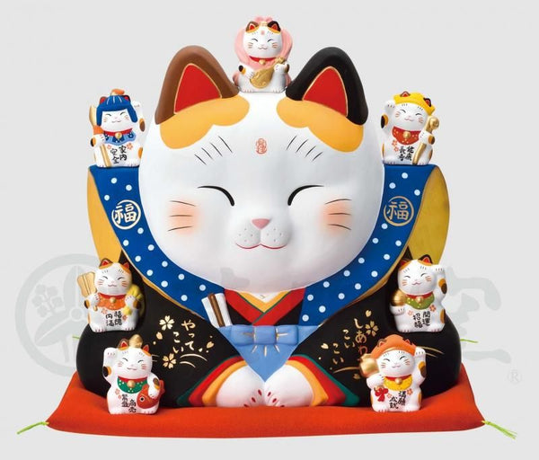 【お取り寄せ★納期 最長 約2週間】錦彩 七福神 福助 招き猫(10号)★やきものの街、瀬戸市発祥のブランド！薬師窯！