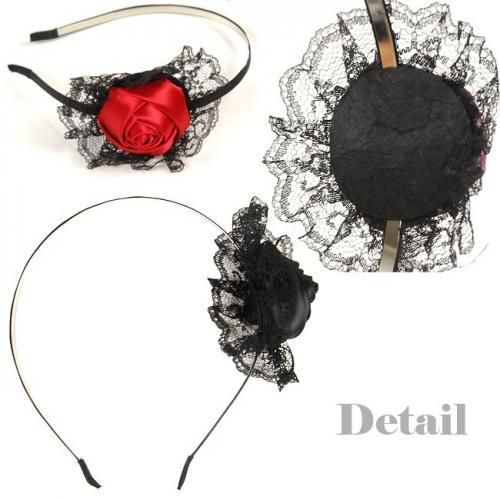 【在庫あり★即納可能】サテンローズ＆レースカチューシャ【ヘアアクセサリー/イベント/パーティ/ゴスロリ/コスプレ小物】